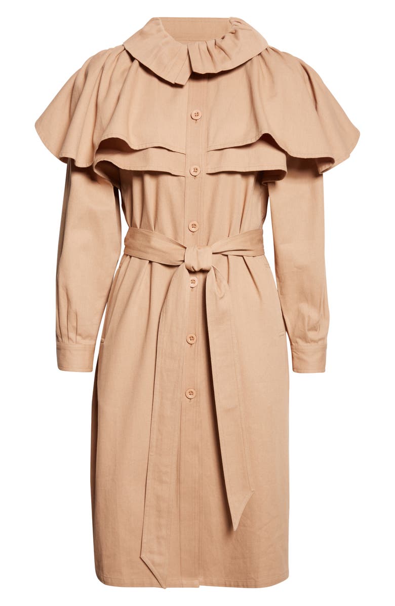 MILLE Renata Frill Cotton Trench Coat, Alternate, color, Almond