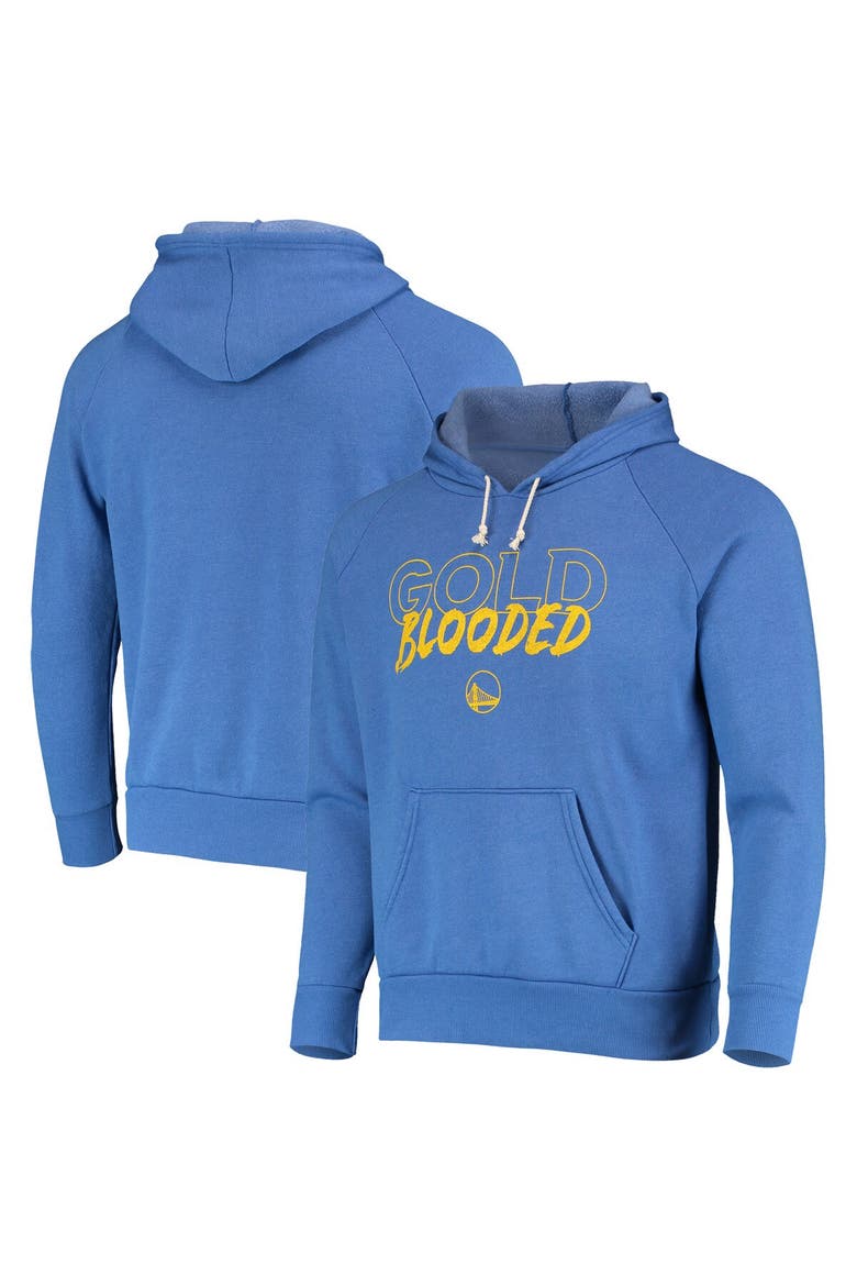 Men's Majestic Threads Heathered Royal Golden State Warriors Mantra Tri-Blend V-Neck Raglan Pullover Hoodie, Main, color, Heather Royal