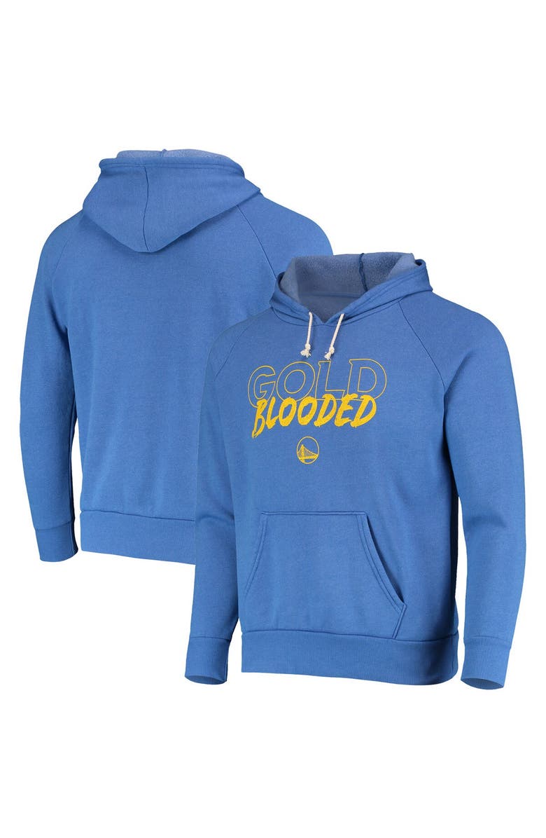 Majestic Threads Men's Majestic Threads Heathered Royal Golden State Warriors Mantra Tri-Blend V-Neck Raglan Pullover Hoodie, Main, color,