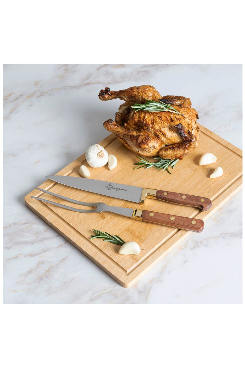 Le Thiers Prince Gastronome Carving Knife and Fork 2-Piece Set, Alternate, color, WOOD AND GOLD BRASS