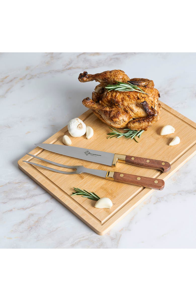 AU NAIN Le Thiers Prince Gastronome Carving Knife and Fork 2-Piece Set, Alternate, color, Wood And Gold Brass