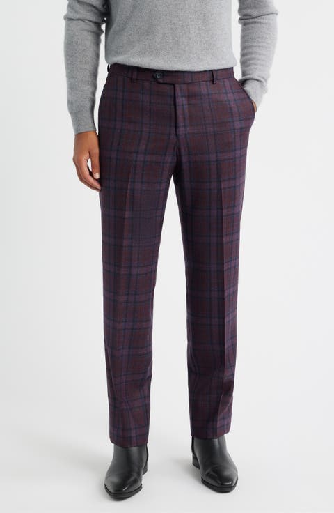 Windowpane Check Merino Wool Dress Pants