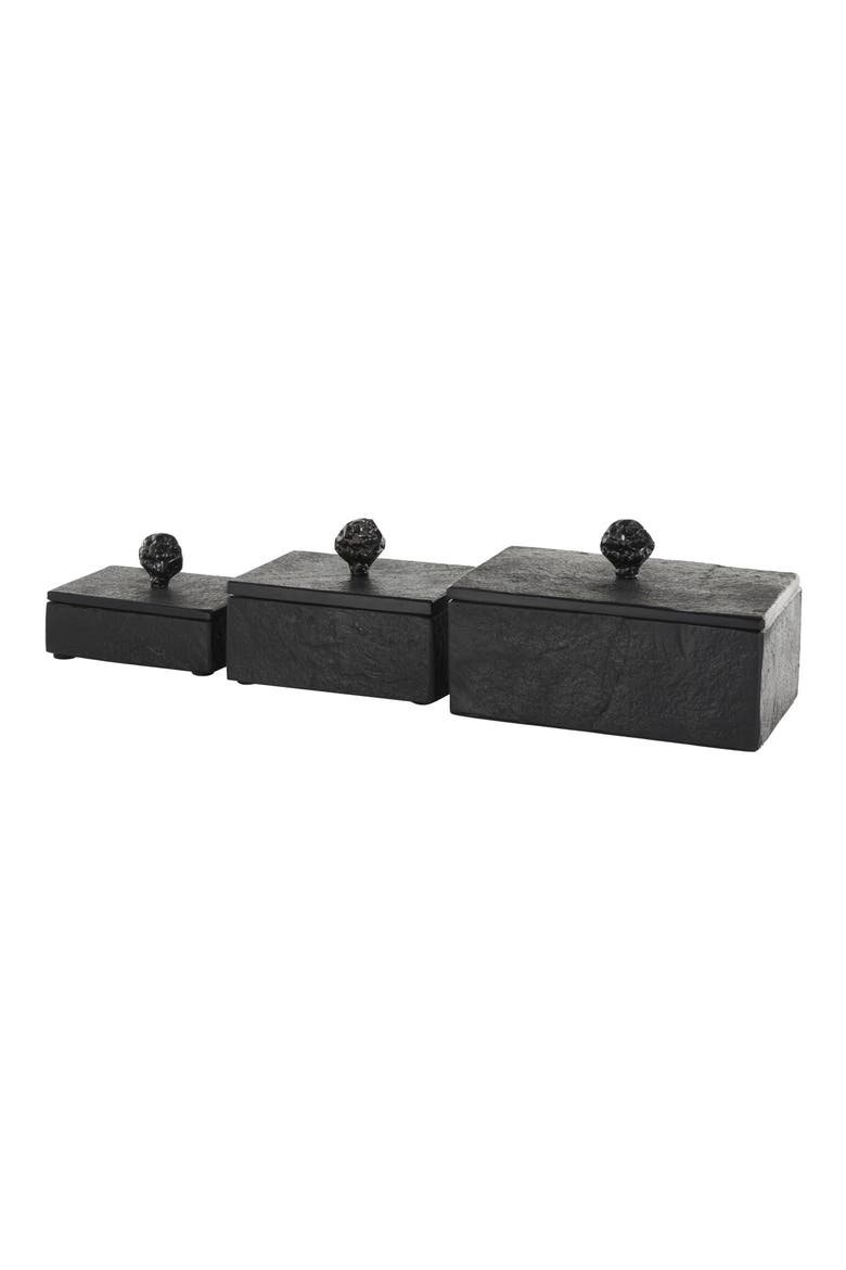 Contemporary Set of 3 Decorative Marble Boxes, Alternate, color, BLACK