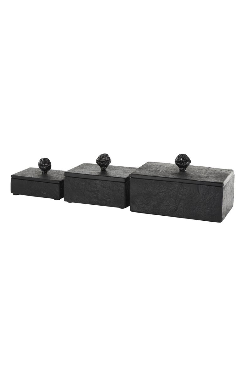 UMA Contemporary Set of 3 Decorative Marble Boxes, Alternate, color, Black