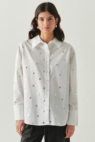 Exquise Murphy Long Sleeve Shirt With Metallic Sequin Button Details