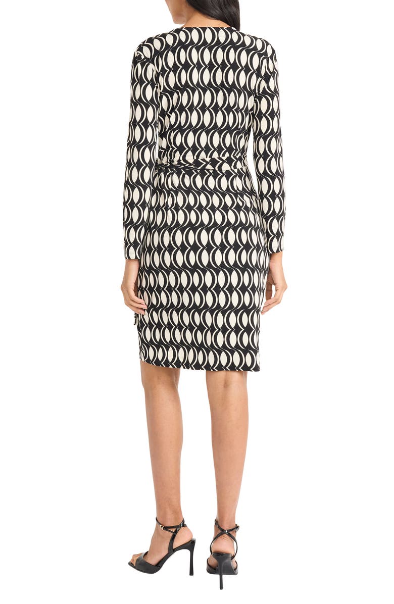 Maggy London Wrap Front Long Sleeve Dress, Alternate, color, Black/ Ivory