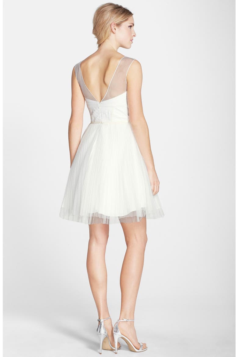 Illusion Yoke Tulle Fit & Flare Dress, Alternate, color, IVORY