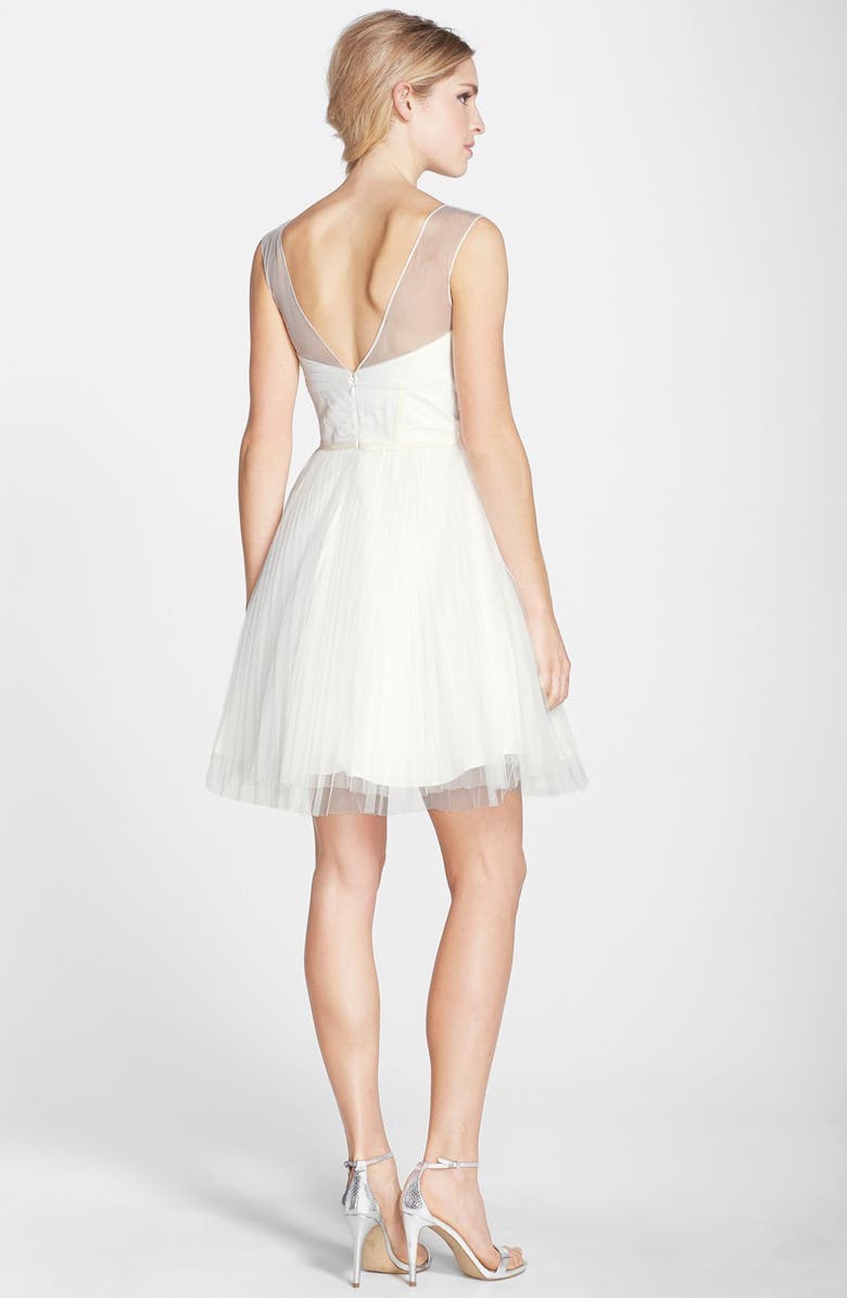 Monique Lhuillier Bridesmaids Illusion Yoke Tulle Fit & Flare Dress, Alternate, color, 