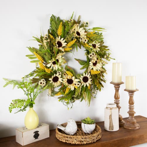 Northlight 24" Beige Sunflowers Artificial Fall Harvest Wreath In Multi