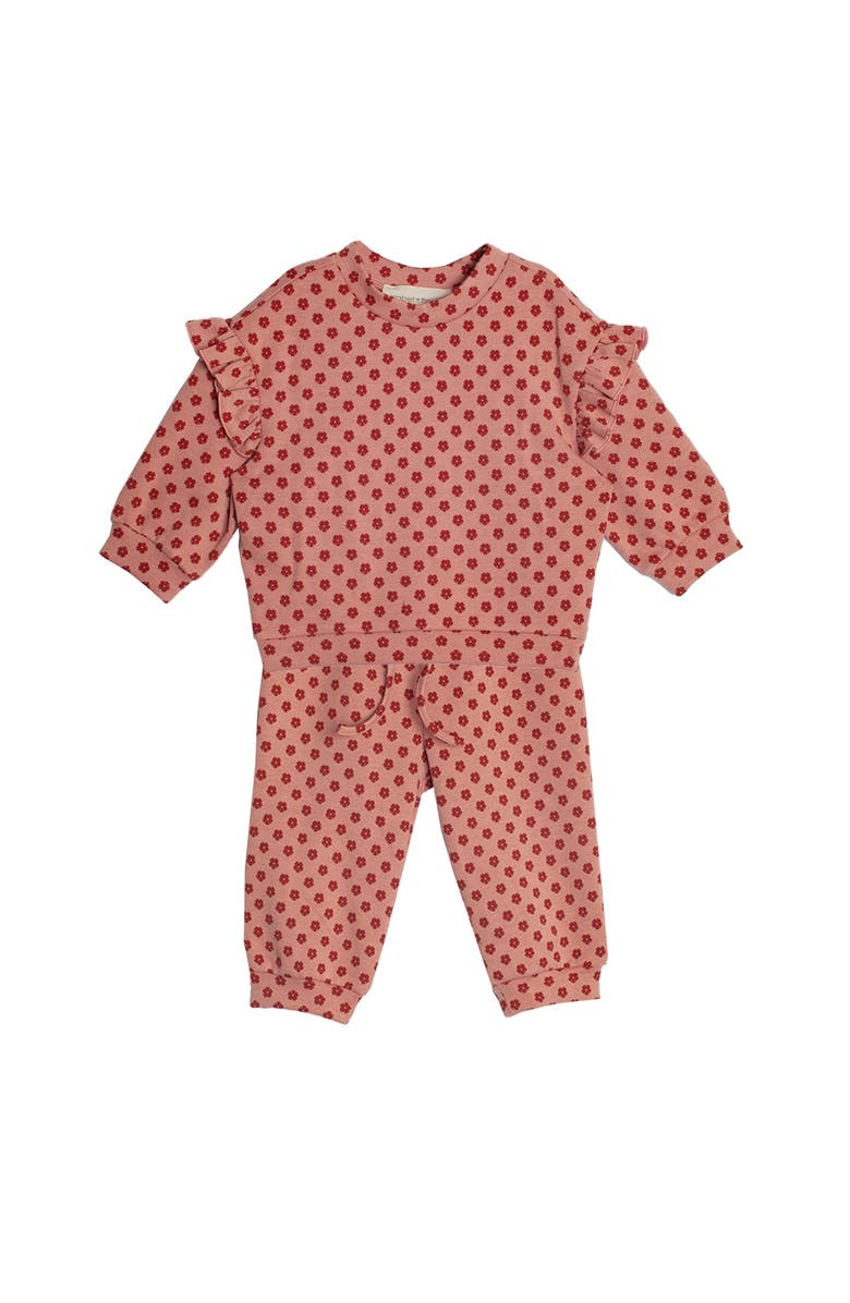 Mabel + Honey Mabel and Honey Toddler Red Velvet Floral Knit Two-Piece Set with Ruffle Sleeve Top and Elastic Waist Pants., Main, color, Pink