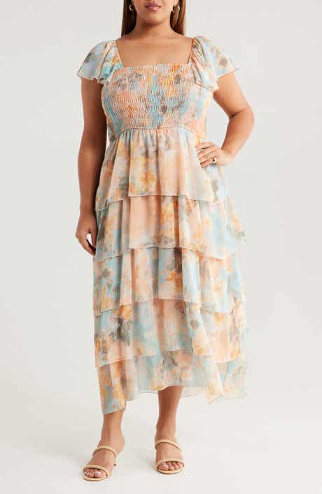 Socialite Smocked Bodice Metallic Tiered Maxi Dress