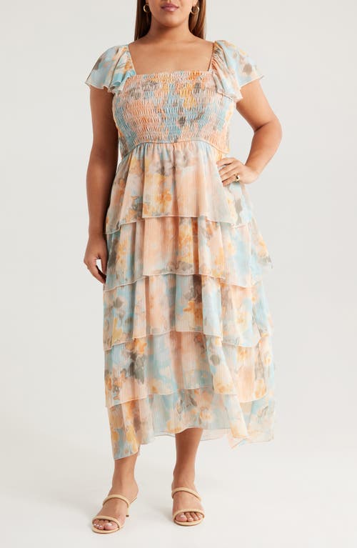Socialite Smocked Bodice Metallic Tiered Maxi Dress