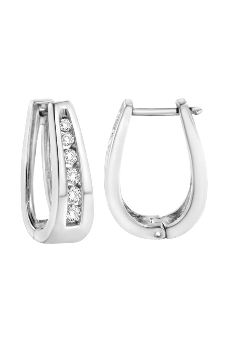 14k White Gold 1.0 Cttw Channel-Set Round-Cut Diamond Hoop Earrings, Alternate, color, White