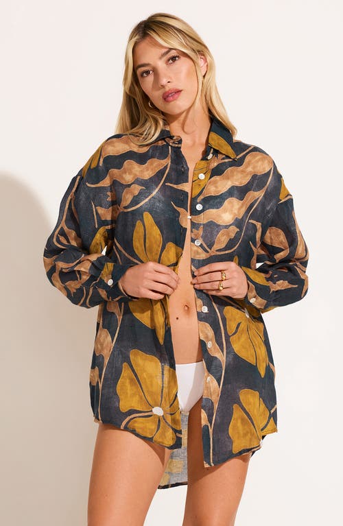 Shop Vitamin A ® Playa Oversize Linen Cover-up Shirt In Kelp Flower
