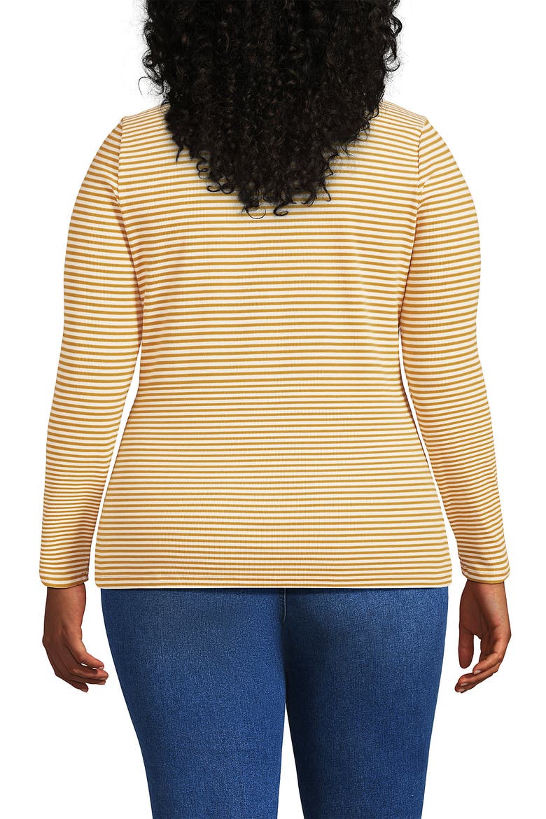 Plus Size Long Sleeve Micro Rib T-Shirt, Alternate, color, Dijon Gold Tiny Stripe