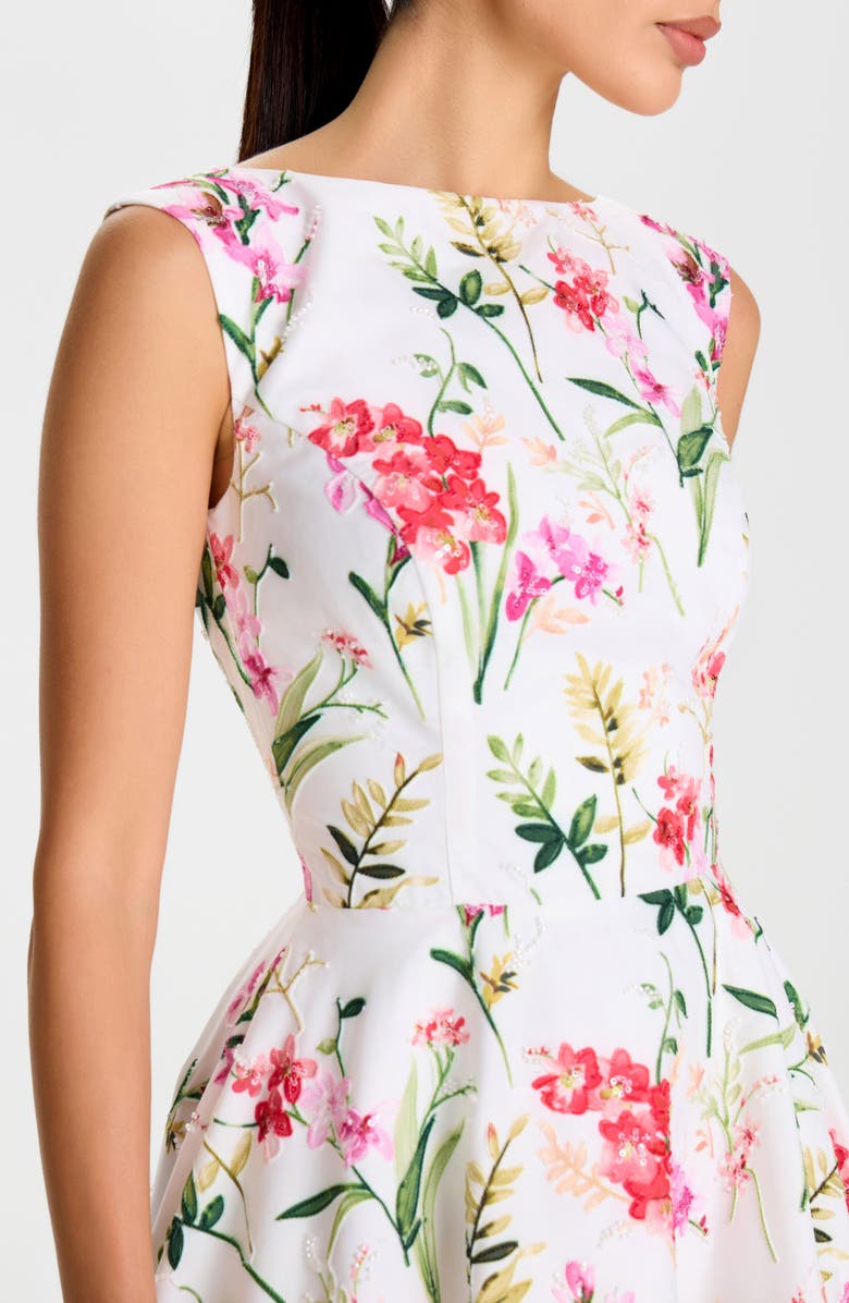 NADINE MERABI Adele Sequin Detail Floral Midi Dress, Alternate, color, White