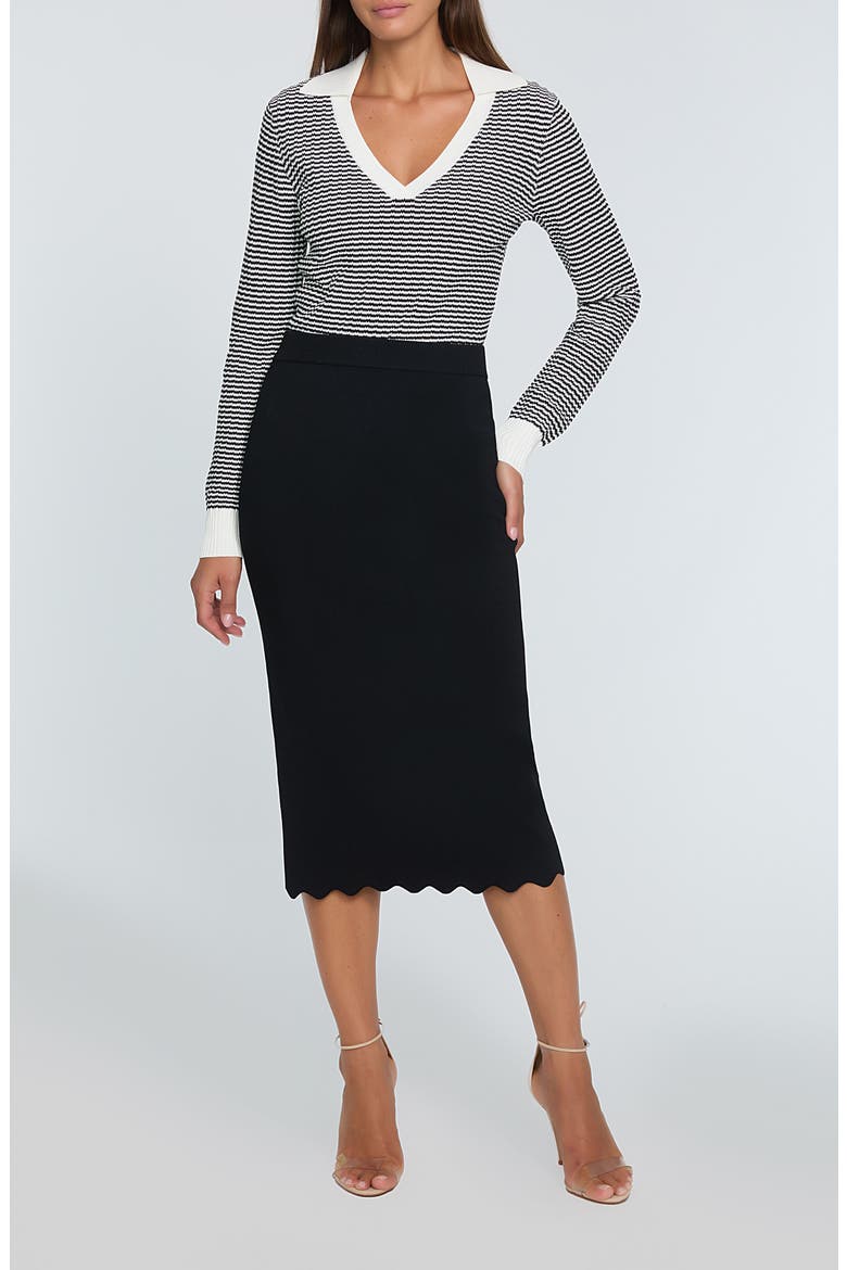 The Carlotta Split Neck Sweater, Alternate, color, NOIR WITH SKY WHITE