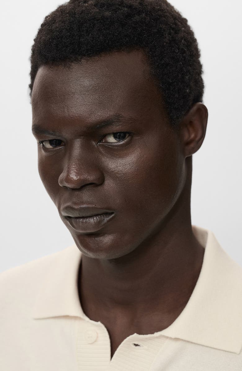 MANGO Cotton Blend Knit Polo, Alternate, color, Off White