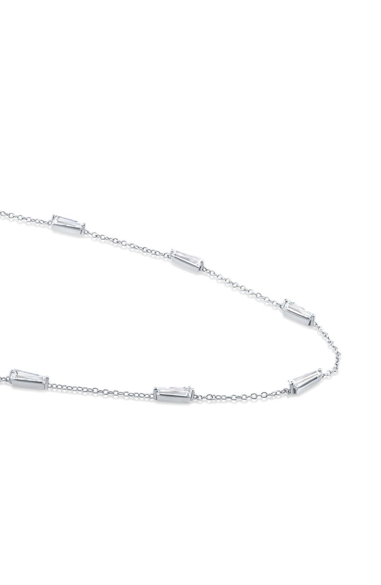 CZ by Kenneth Jay Lane Long Baguette Cubic Zirconia Station Necklace, Alternate, color, Silver