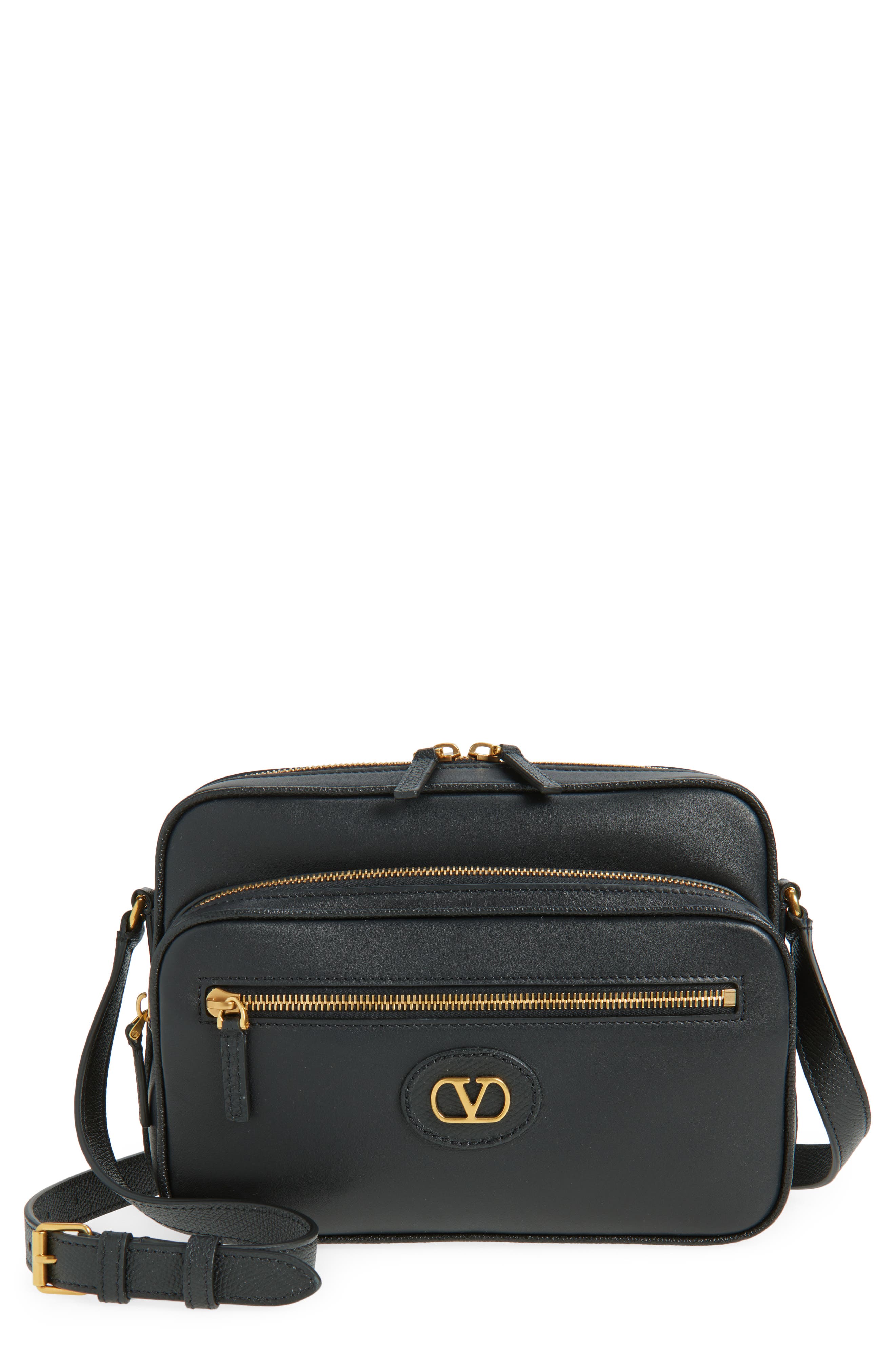 Valentino Antibes Leather Camera Bag, Main, color, Black