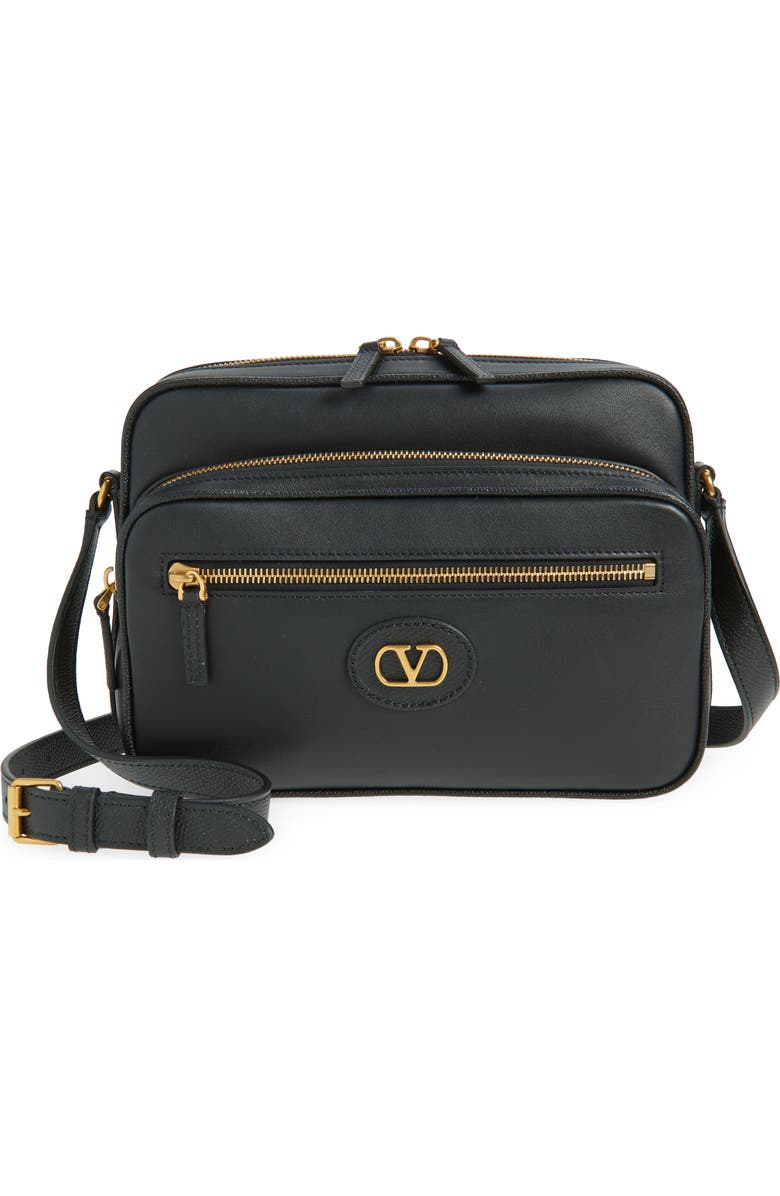 Valentino Antibes Leather Camera Bag, Main, color, Black