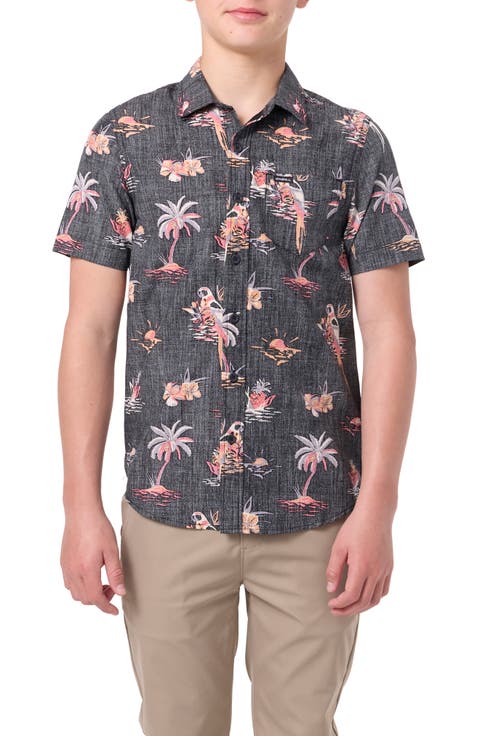 Kids' Oasis Palm Tree Print Short Sleeve Button-Up Shirt (Big Kid)