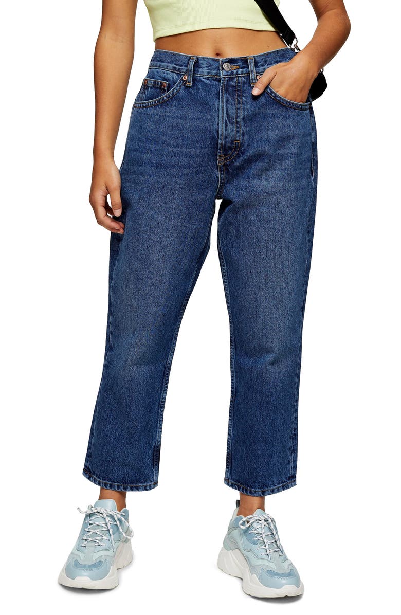 Topshop Editor High Waist Crop Straight Leg Jeans, Main, color, 