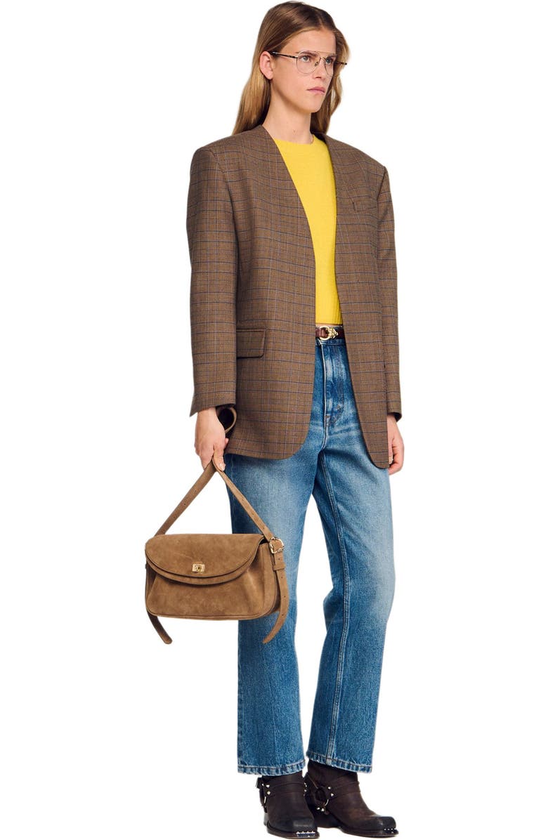 SANDRO Le Mambo suede leather bag, Alternate, color, Beige