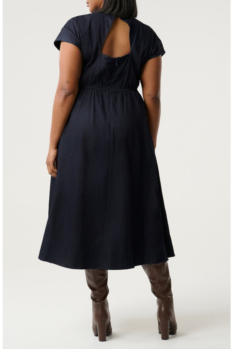 Abbie Fit & Flare Cotton Midi Dress, Alternate, color, INDIGO NOIR