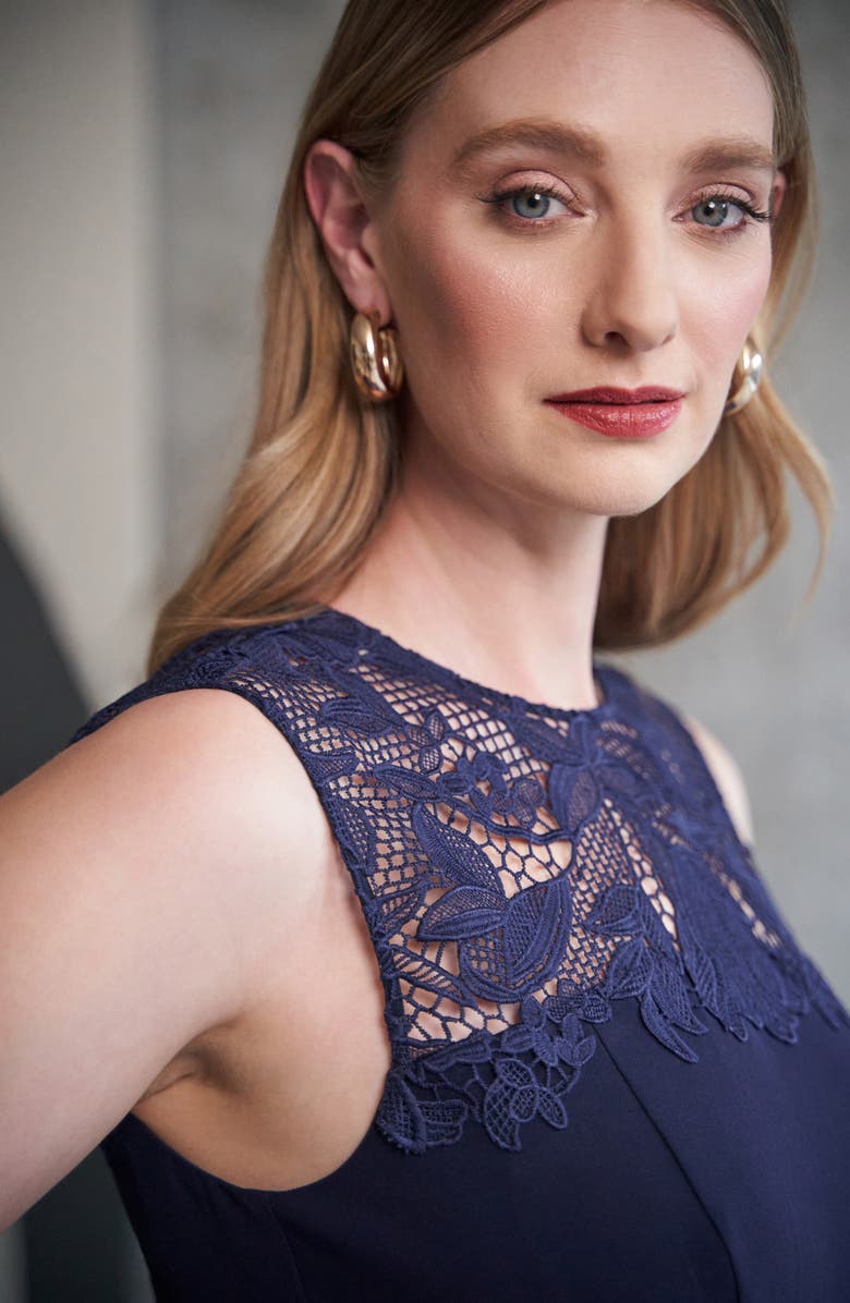 Kay Unger Jamie Lace Trim Belted Midi Dress, Alternate, color,