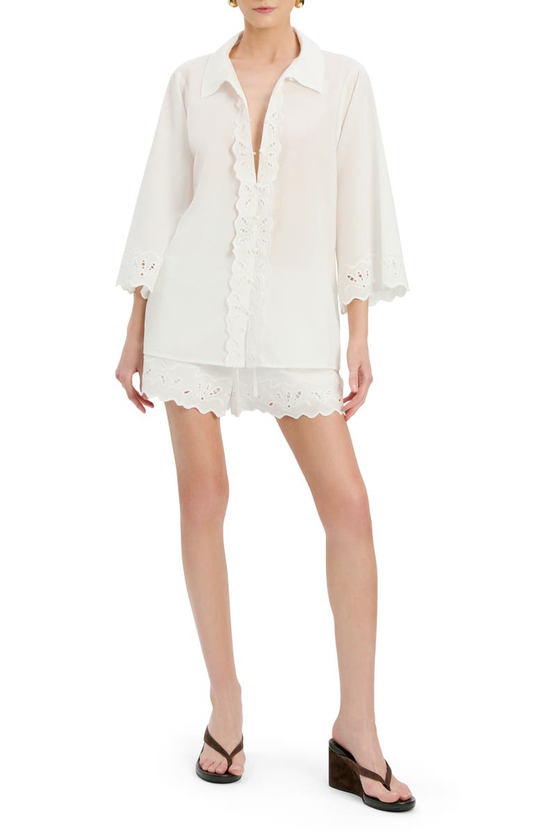 Bardot Aleria Eyelet Cotton Button-Up Shirt, Alternate, color, Orchid White