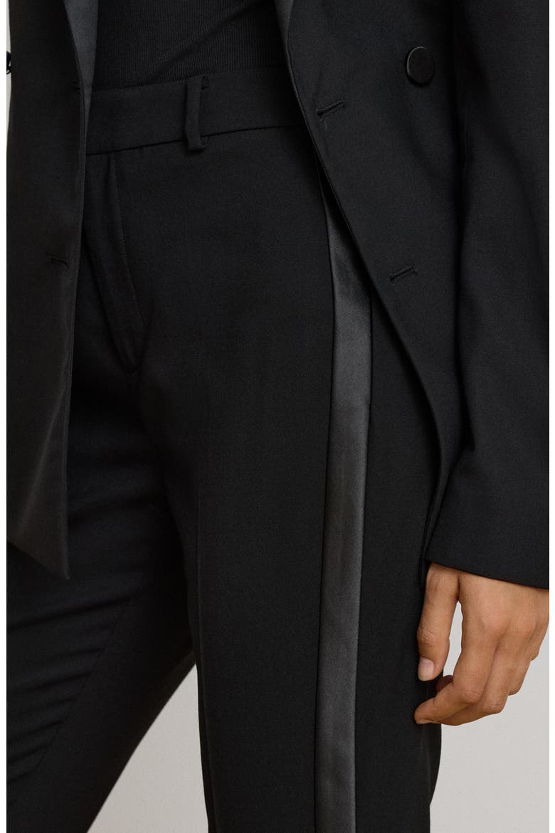 Satin-Trim Wool Crepe Straight Leg Pants, Alternate, color, BLACK