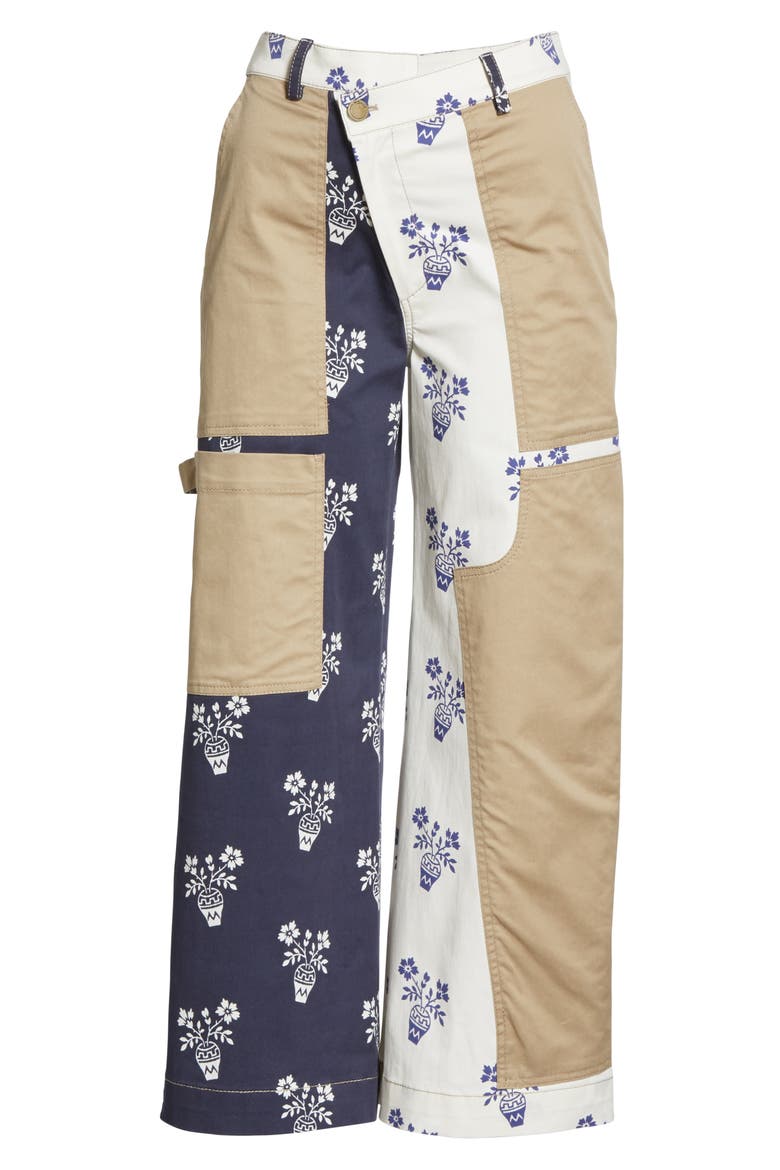 Flower Pot Patchwork Denim Crop Pants, Alternate, color, MIDNIGHT LINEN