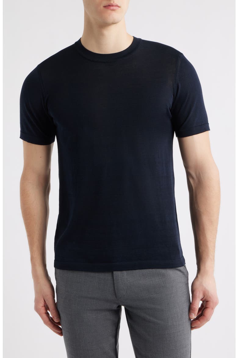 Wellington Cotton & Silk Crewneck T-Shirt, Main, color, MIDNIGHT
