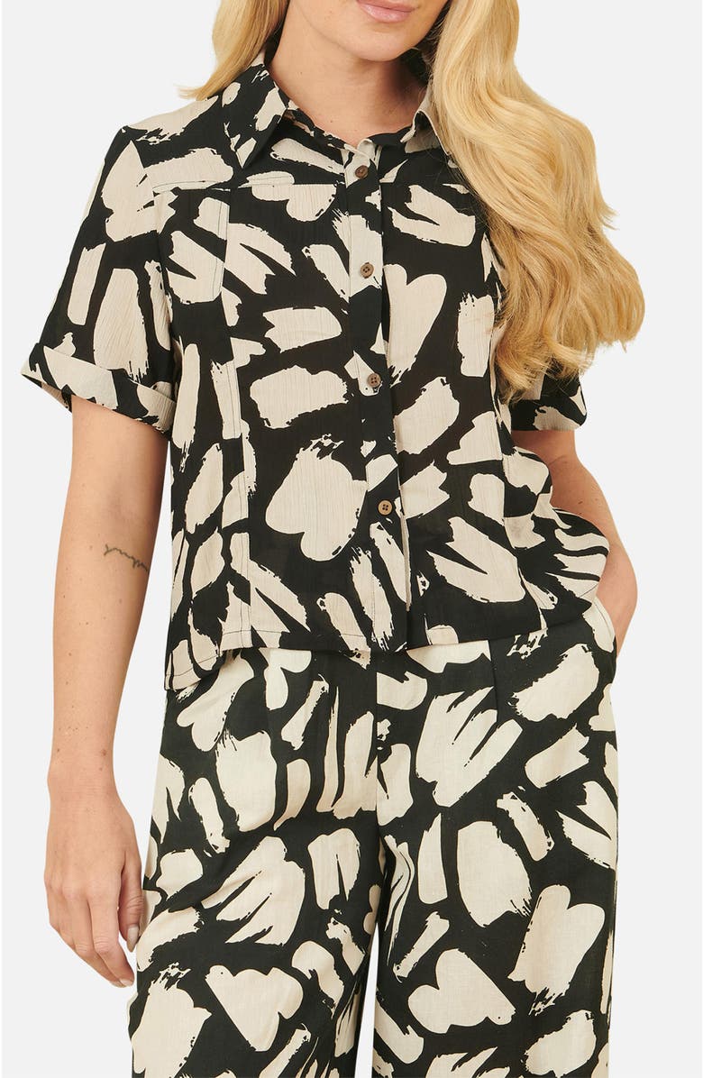 Yumi Short Sleeve Printed Relaxed Fit Shirt, Alternate, color, Black