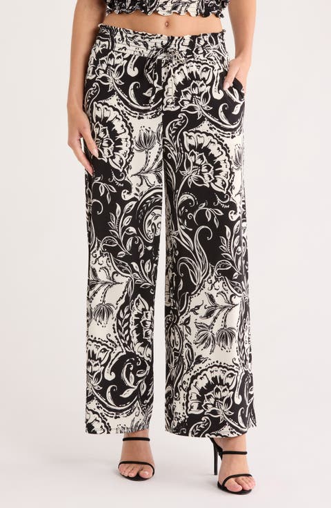 Palm Outline Smocked Crop Pants