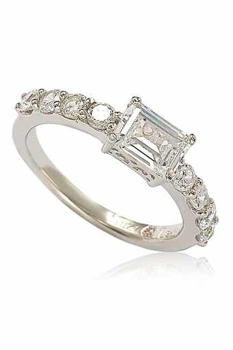 Sterling Silver Emerald-Cut CZ Center Stone Engagement Ring