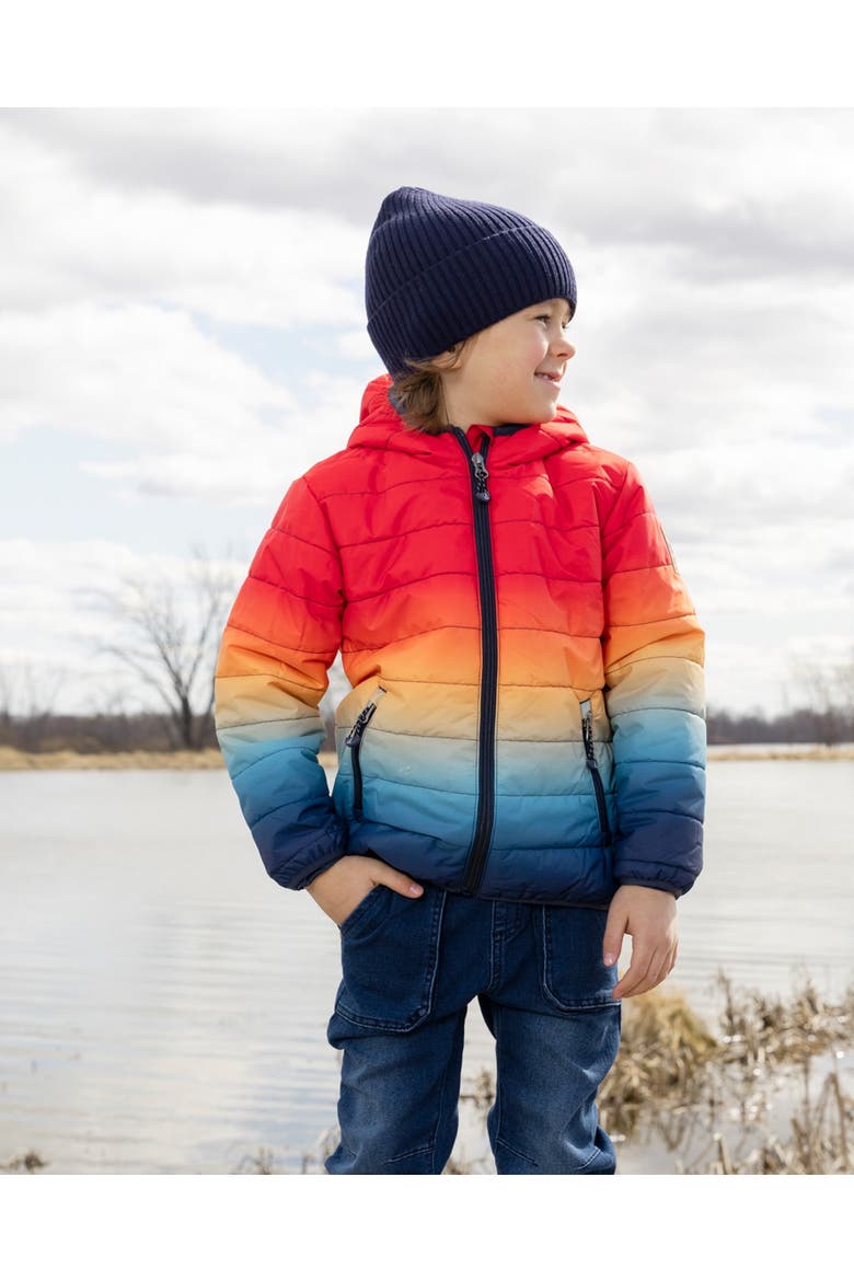 Boy Quilted Mid-Season Gradient Jacket, Alternate, color, Orange and Blue Gradient