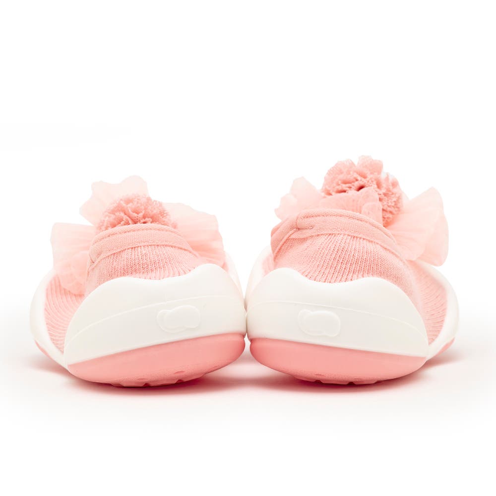 Toddler Sock Shoes Flat - Pompom Flower White, Alternate, color, Pastel Pink