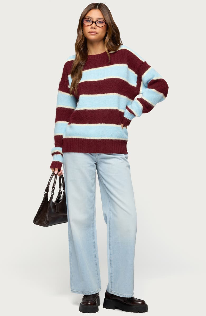 EDIKTED Conrad Stripe Sweater, Alternate, color, Burgundy-And-Blue