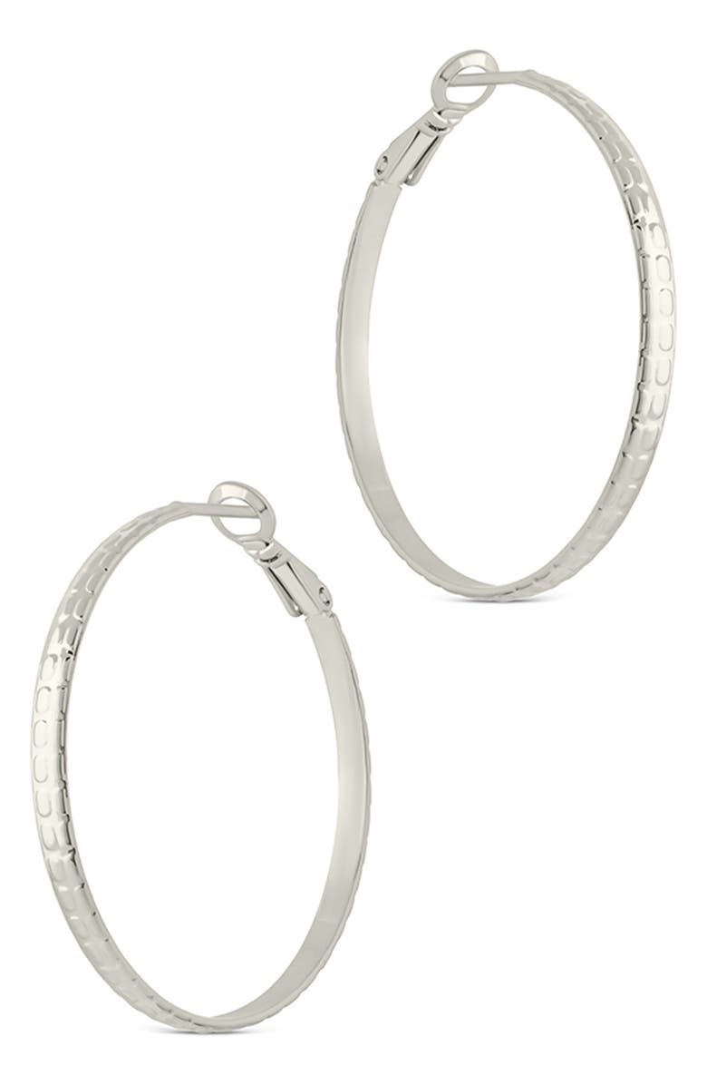 Sterling Forever Jessalyn Textured Hoop Earrings, Alternate, color, Silver