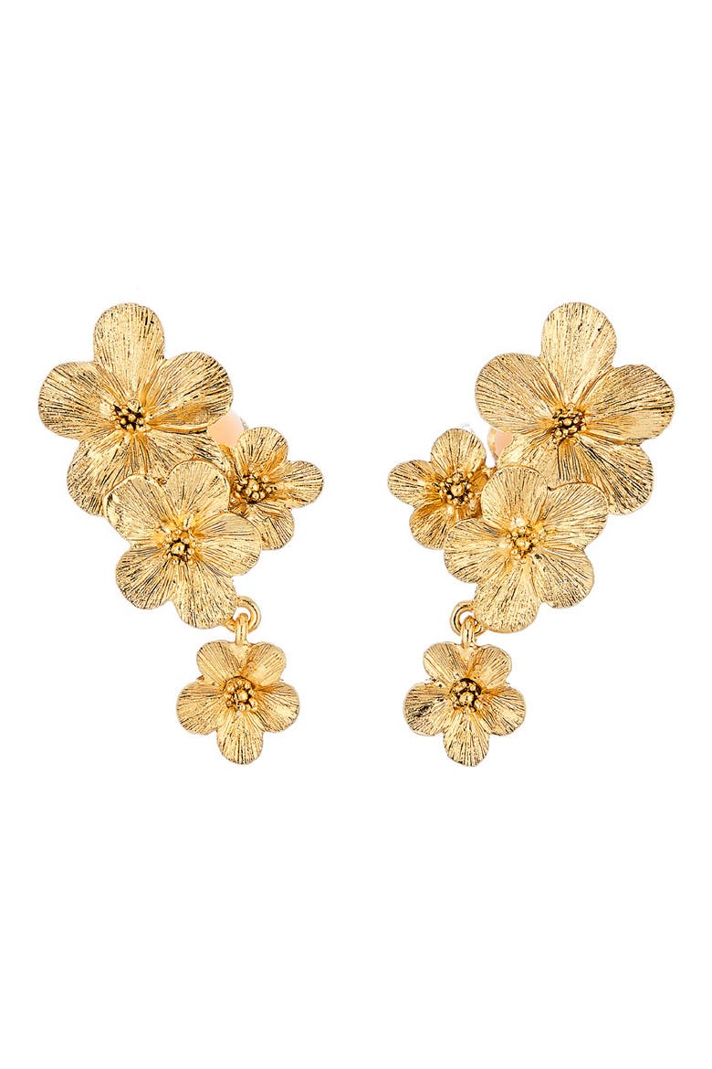 Flower Double Drop Earrings, Main, color, GOLD