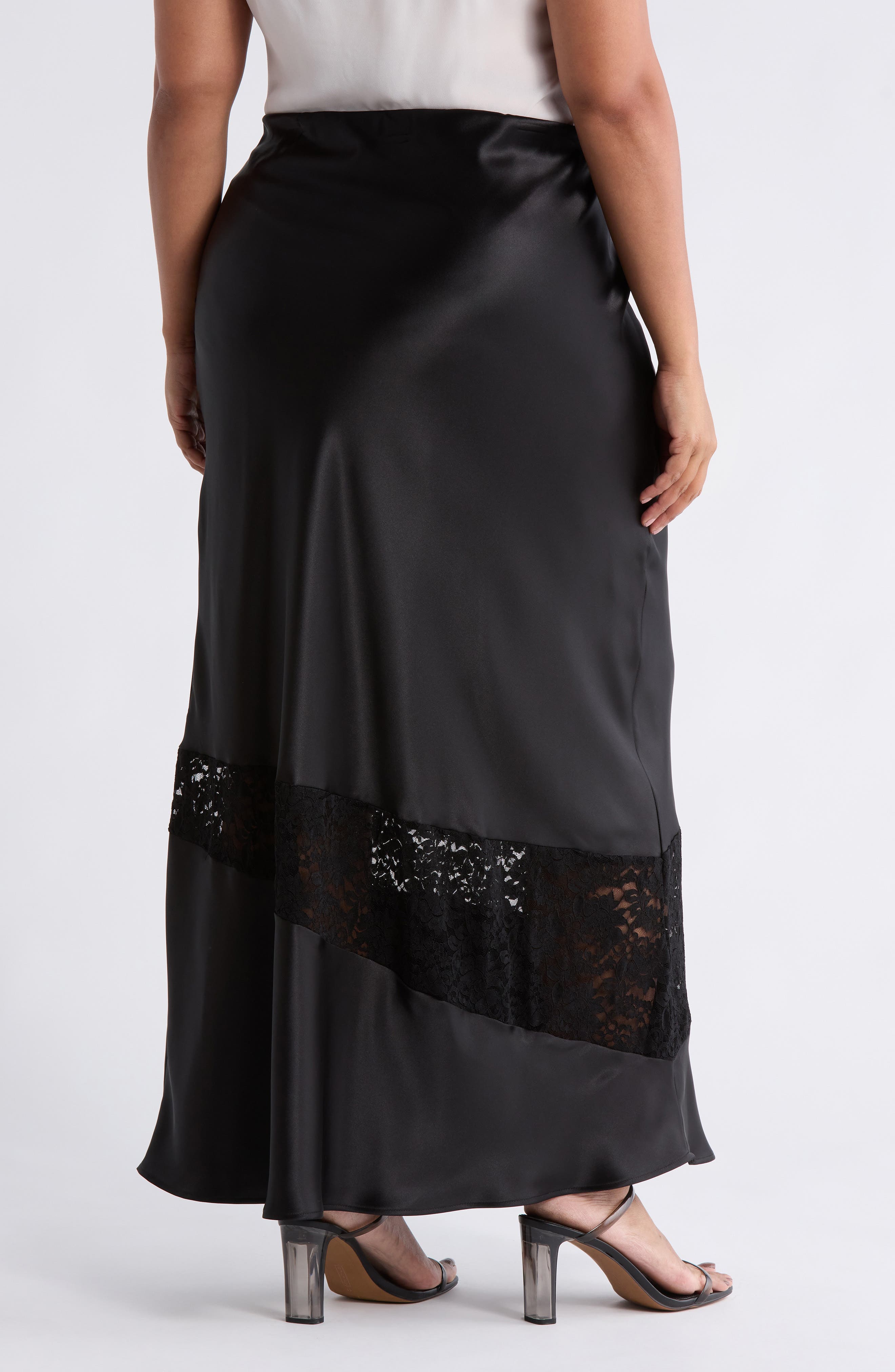 Lace Trim Satin Maxi Skirt - image 2