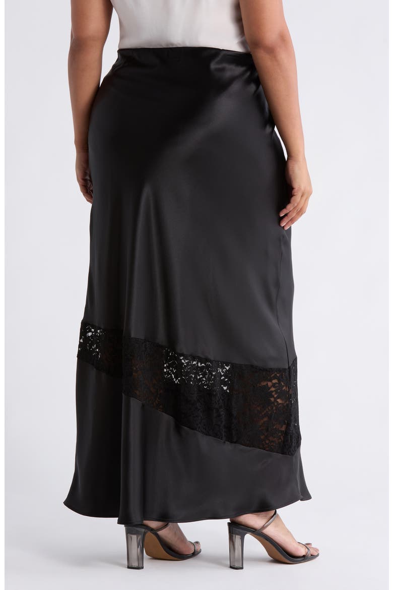 Lace Trim Satin Maxi Skirt, Alternate, color, BLACK