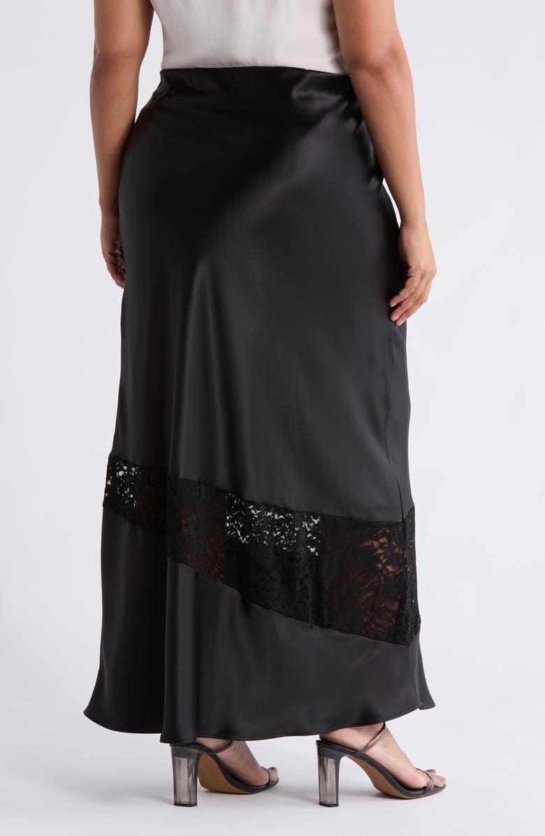 Renee C Lace Trim Satin Maxi Skirt, Alternate, color, Black