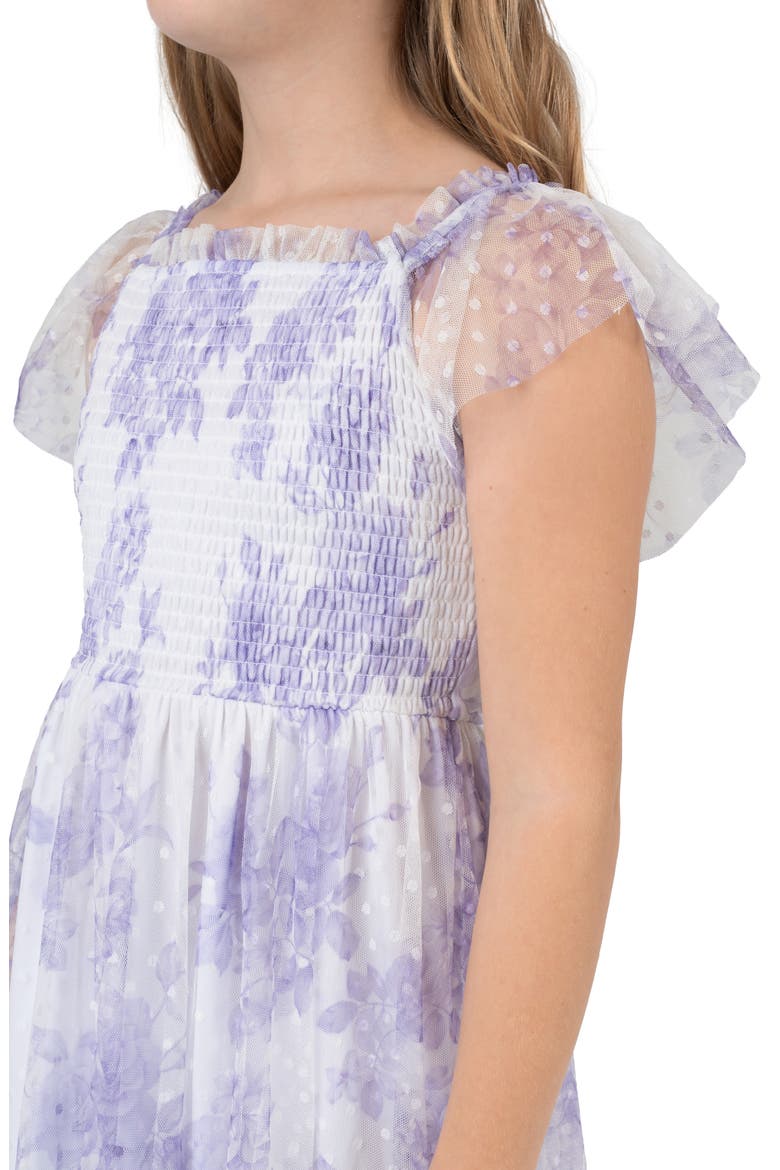 Kids' Smocked Clip Dot Tiered Dress, Alternate, color, LILAC