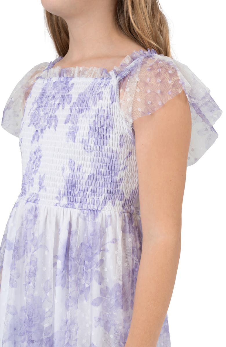 Rare Editions Kids' Smocked Clip Dot Tiered Dress, Alternate, color, Lilac