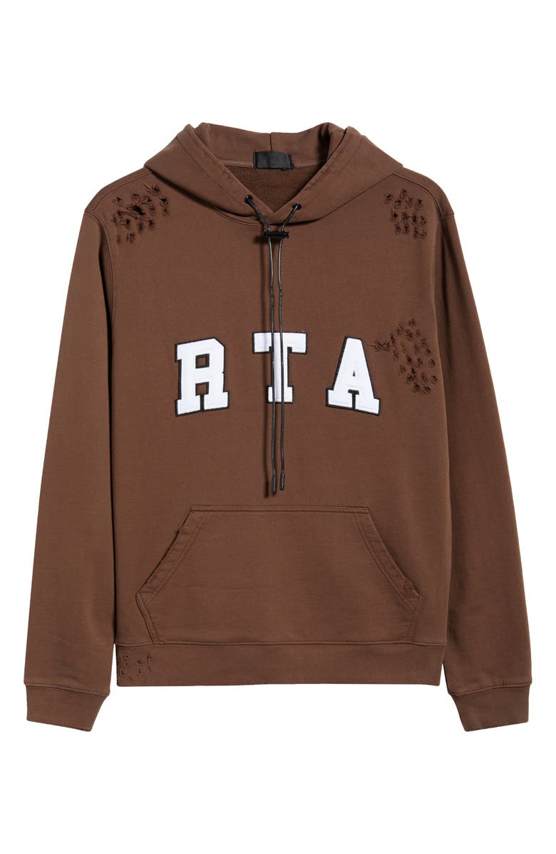 RtA Markus Collegiate Frayed Hoodie, Main, color, Brown Collegiate