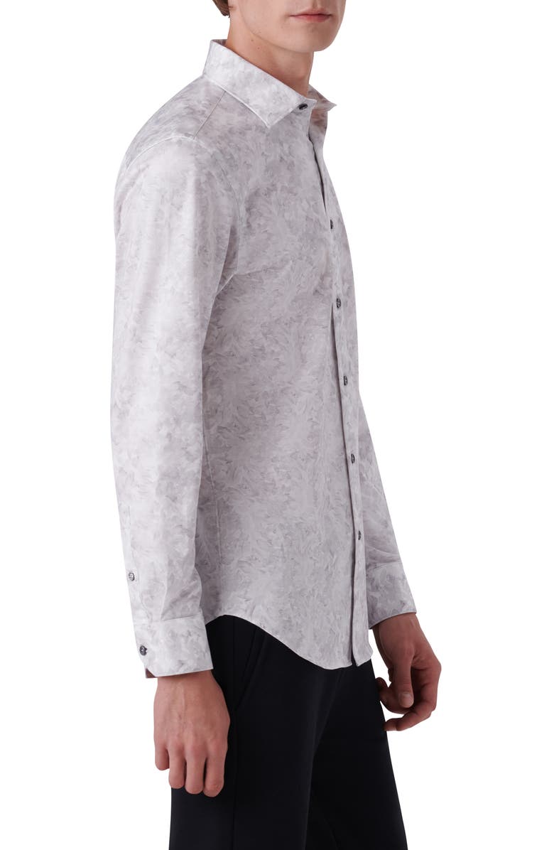 Bugatchi OoohCotton<sup>®</sup> Leaf Print Button-Up Shirt, Alternate, color, Platinum