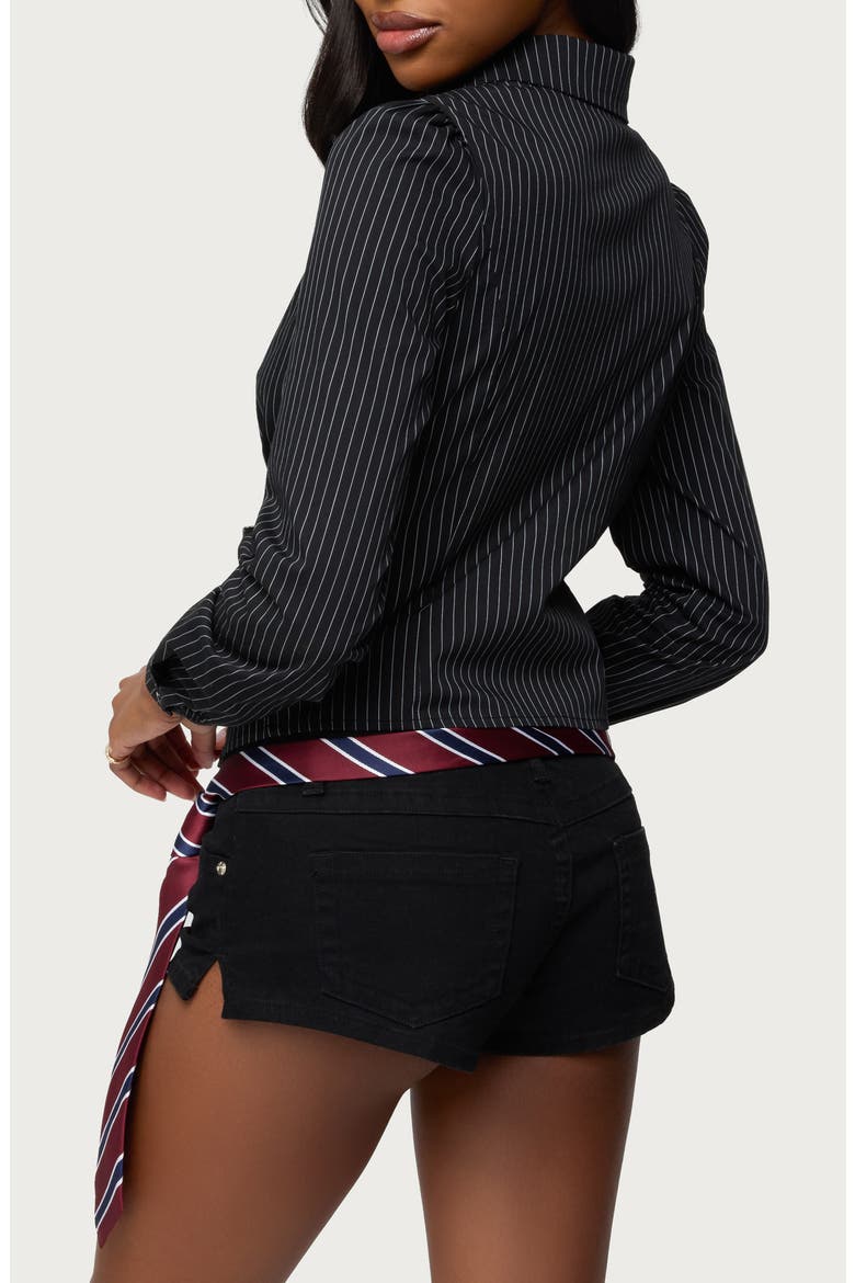 Tailored Pinstripe Button-Up Shirt, Alternate, color, BLACK